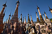 Rows of stupas in the Kakku (Kekku) Pagoda complex. The complex was kept hidden from the rest of the world until 2002 when it was opened to foreigners. Shan State, Burma (Myanmar). 